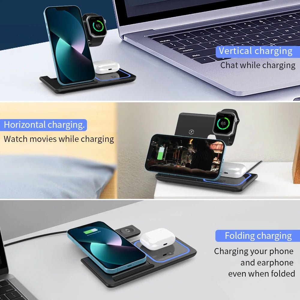 High Quality 3 in 1 Wireless Charger Portable Blue Light Indicator Fast Charging Station Foldable Charging Dock - NeuroLense™