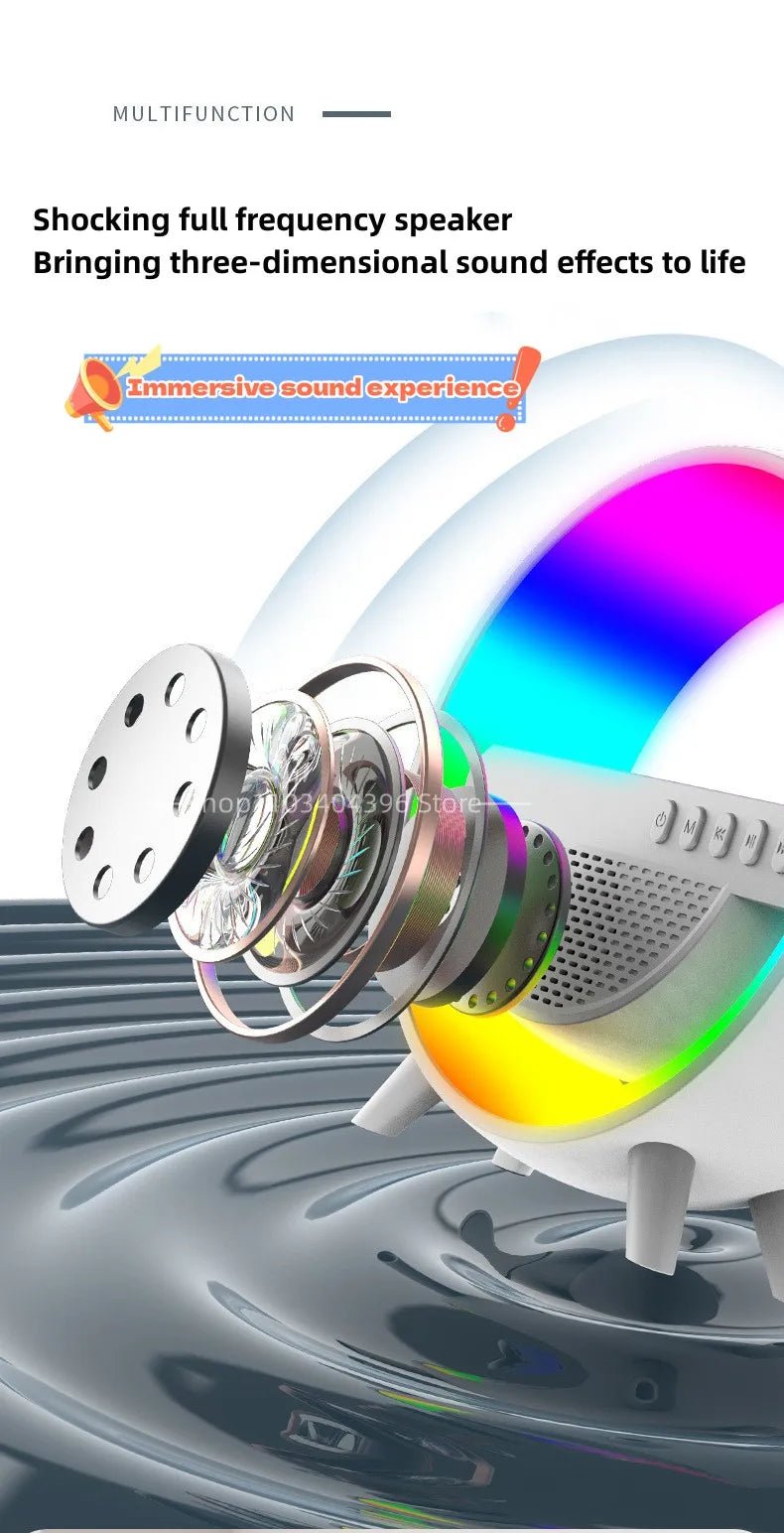 Bluetooth Speaker Colorful Ambient Light Alarm Clock Wireless Charging Night Light Multi - function Desktop Bluetooth Speaker. - NeuroLense™