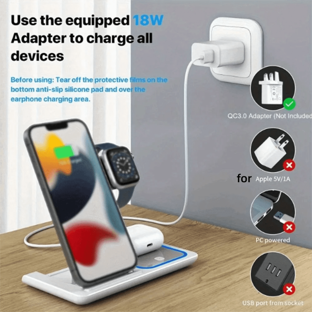 High Quality 3 in 1 Wireless Charger Portable Blue Light Indicator Fast Charging Station Foldable Charging Dock - NeuroLense™