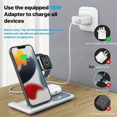 High Quality 3 in 1 Wireless Charger Portable Blue Light Indicator Fast Charging Station Foldable Charging Dock - NeuroLense™