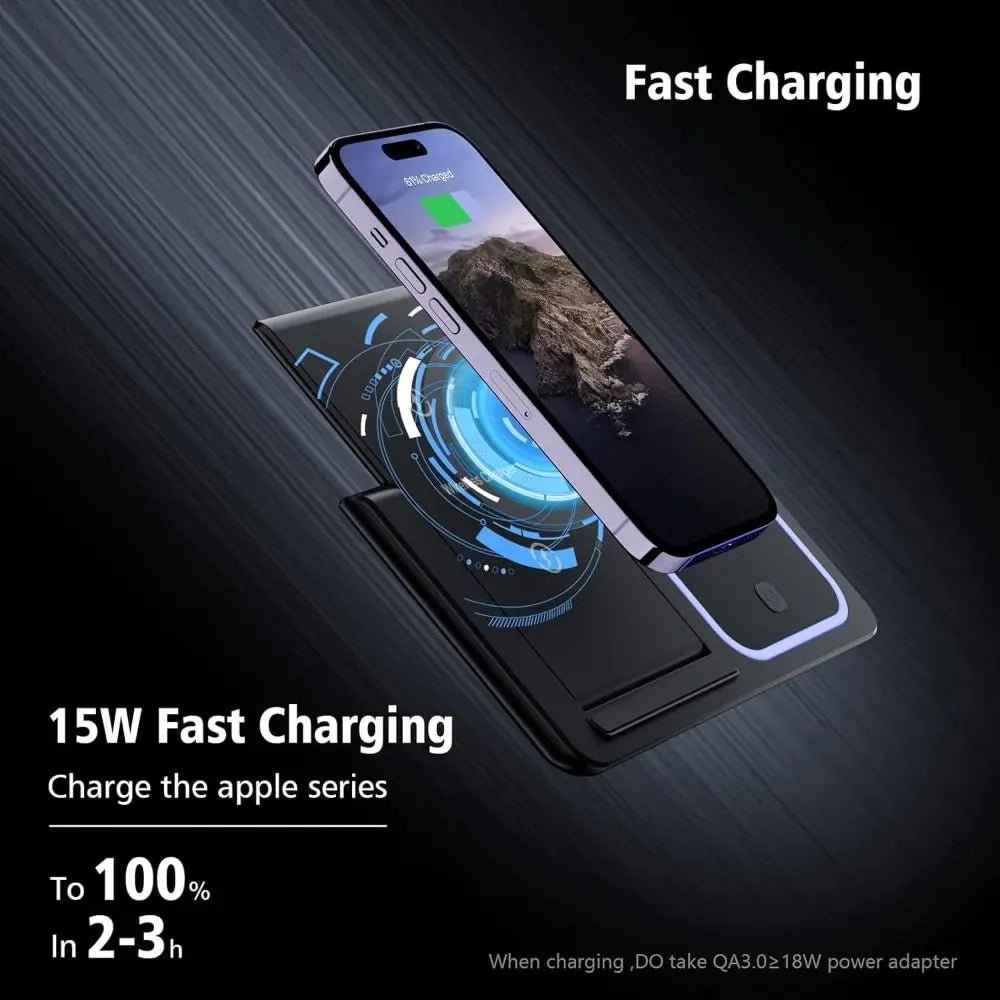High Quality 3 in 1 Wireless Charger Portable Blue Light Indicator Fast Charging Station Foldable Charging Dock - NeuroLense™