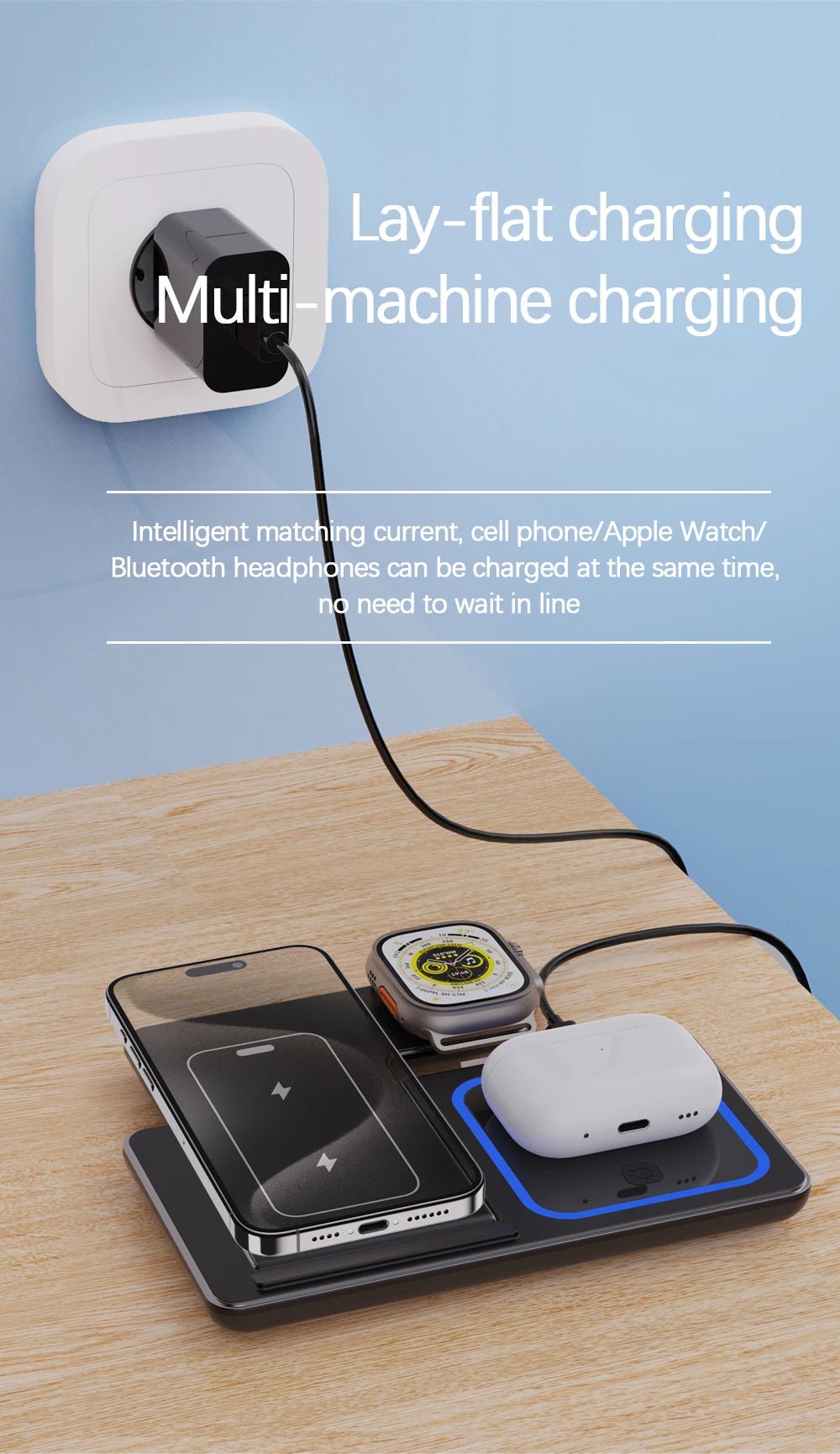 High Quality 3 in 1 Wireless Charger Portable Blue Light Indicator Fast Charging Station Foldable Charging Dock - NeuroLense™