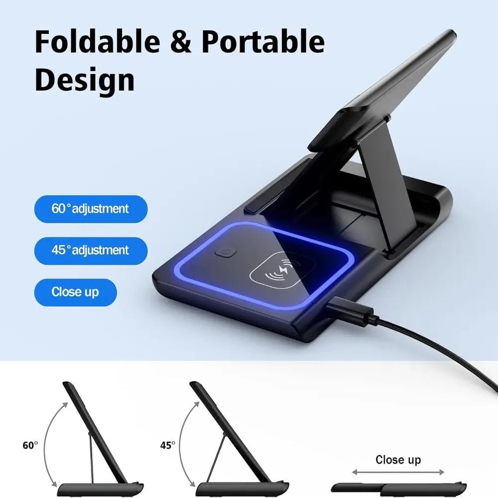 High Quality 3 in 1 Wireless Charger Portable Blue Light Indicator Fast Charging Station Foldable Charging Dock - NeuroLense™