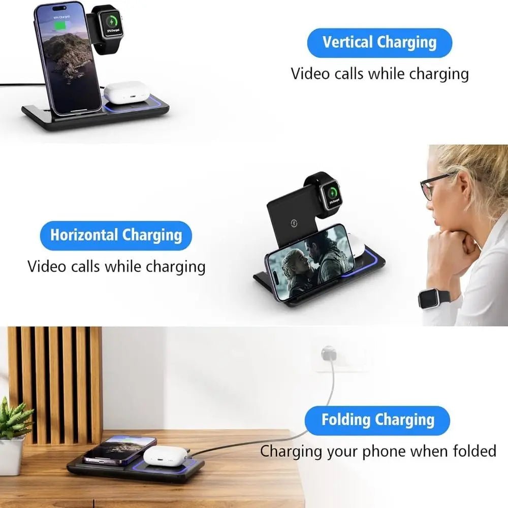 High Quality 3 in 1 Wireless Charger Portable Blue Light Indicator Fast Charging Station Foldable Charging Dock - NeuroLense™
