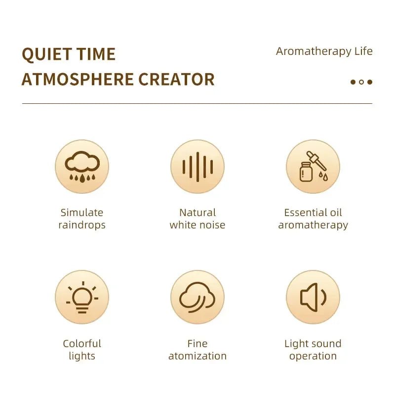 Aroma Humidifier Raindrop Air Humidifier Colorful Light White Noise Essemtial Oil Diffuser Home Ultrasonic Fragrance Diffuser - NeuroLense™