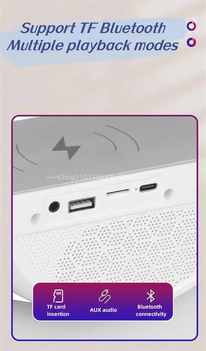 Bluetooth Speaker Colorful Ambient Light Alarm Clock Wireless Charging Night Light Multi - function Desktop Bluetooth Speaker. - NeuroLense™