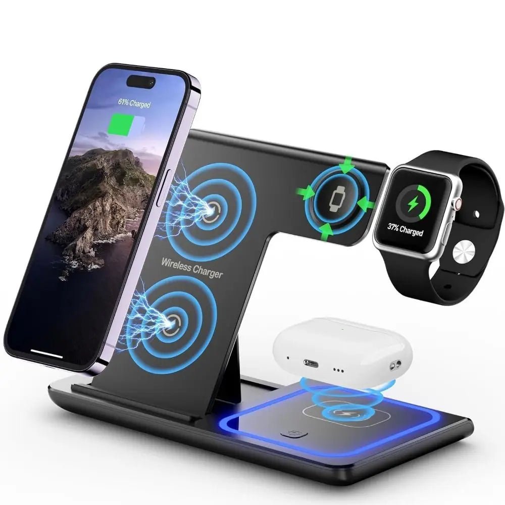 High Quality 3 in 1 Wireless Charger Portable Blue Light Indicator Fast Charging Station Foldable Charging Dock - NeuroLense™